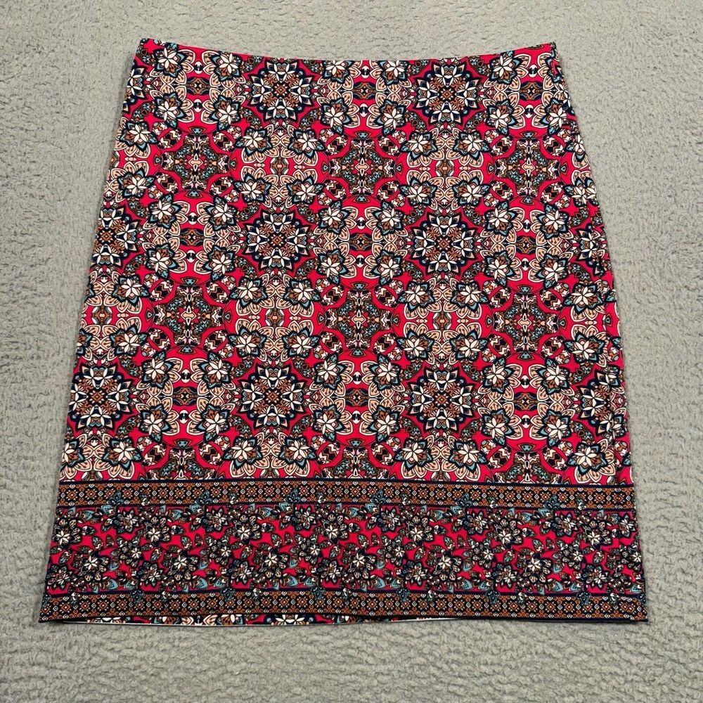 Talbots Petites Womens Skirt‎ 10P Red Geometric Colorful Short Straight Stretch